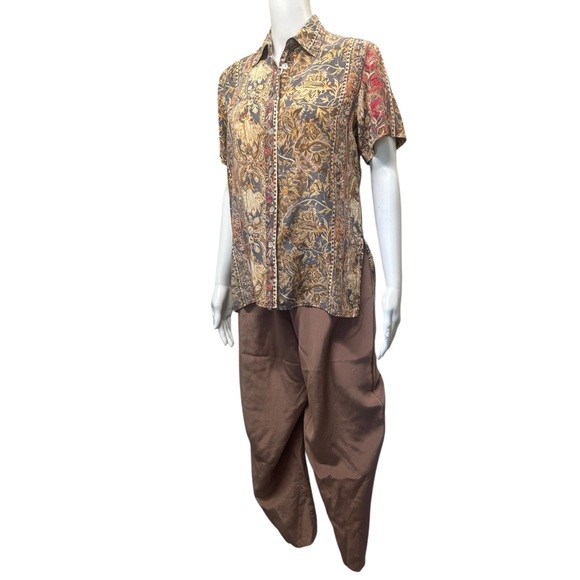 Everlap Vintage 100% Silk Pajama Set Size 8 Shell Buttons Paisley Print - Picture 5 of 8